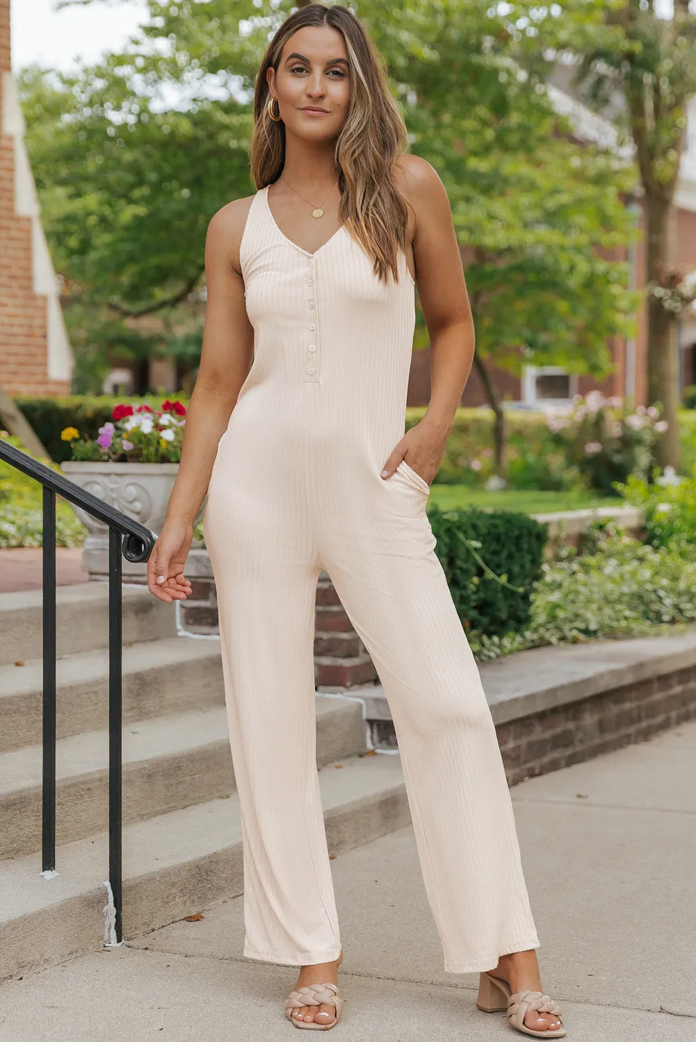 Sleeveless Ribbed Wide Leg Jumpsuit