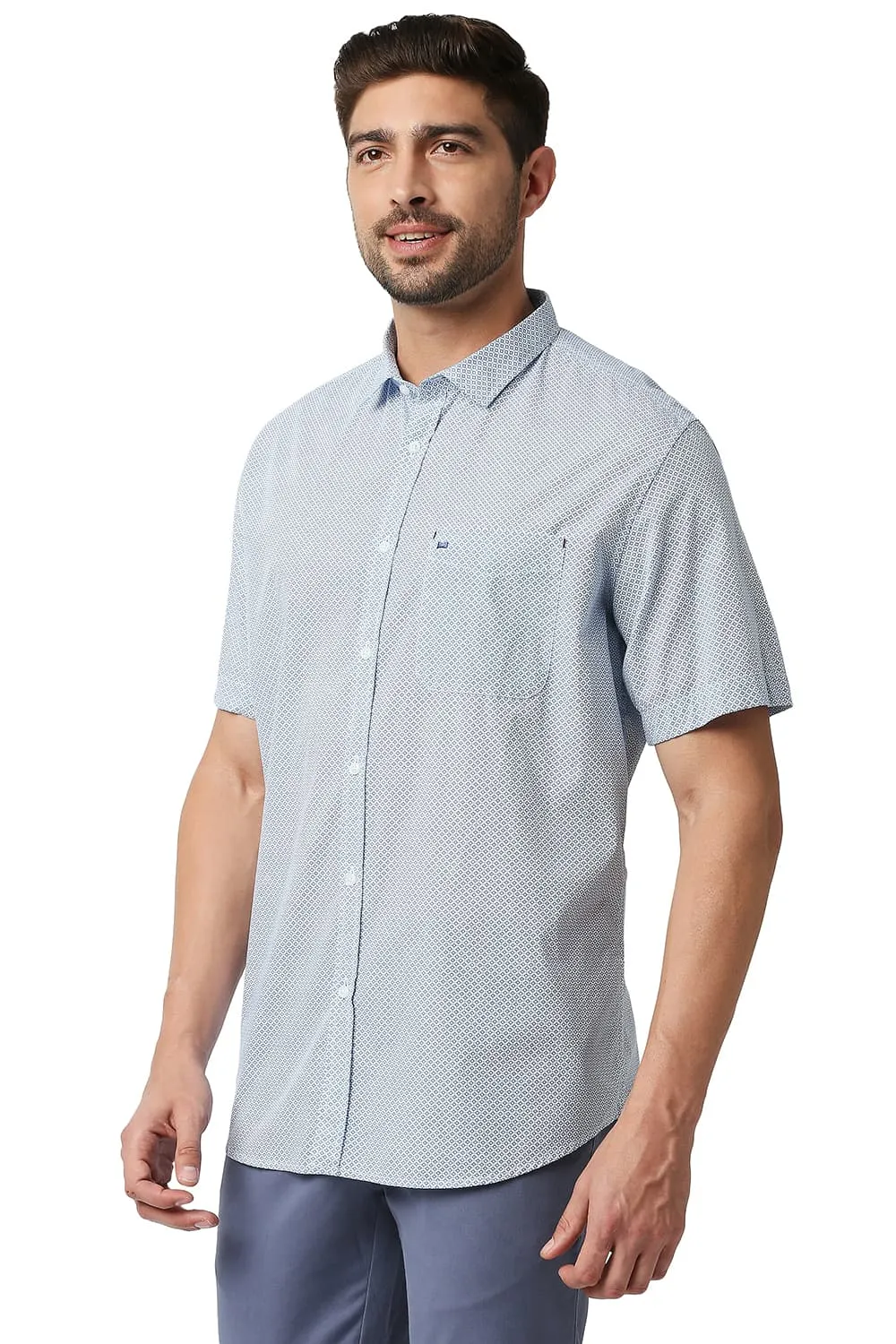 Slim Fit Poplin Printed Halfsleeves Shirt