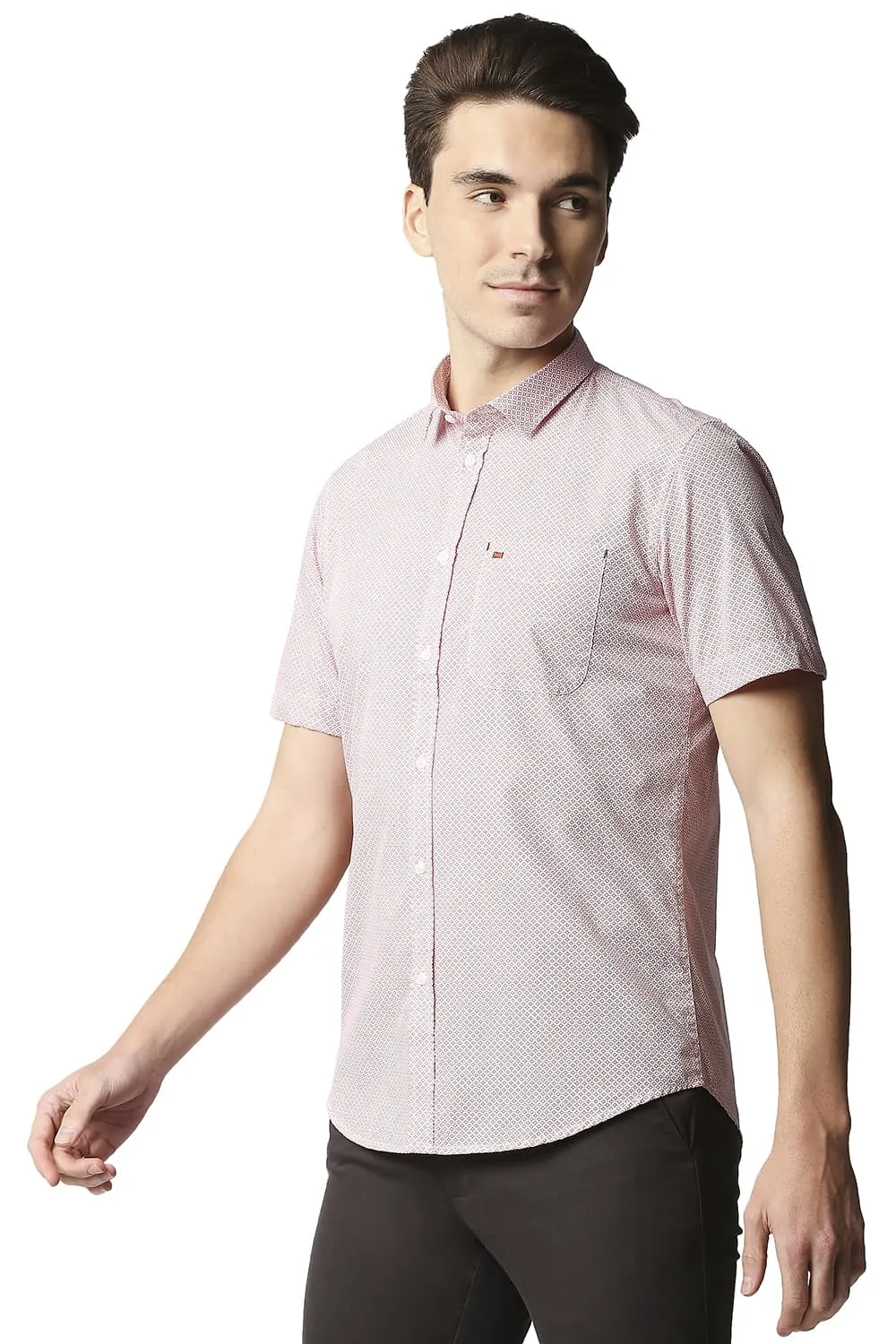 Slim Fit Poplin Printed Halfsleeves Shirt