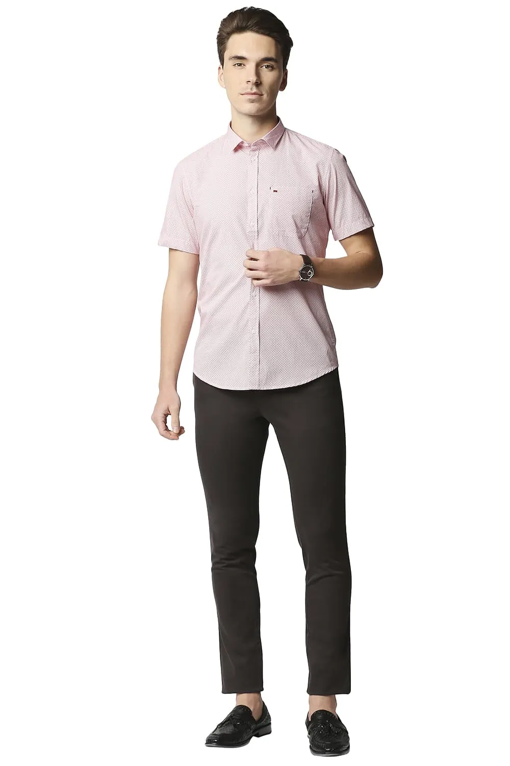 Slim Fit Poplin Printed Halfsleeves Shirt