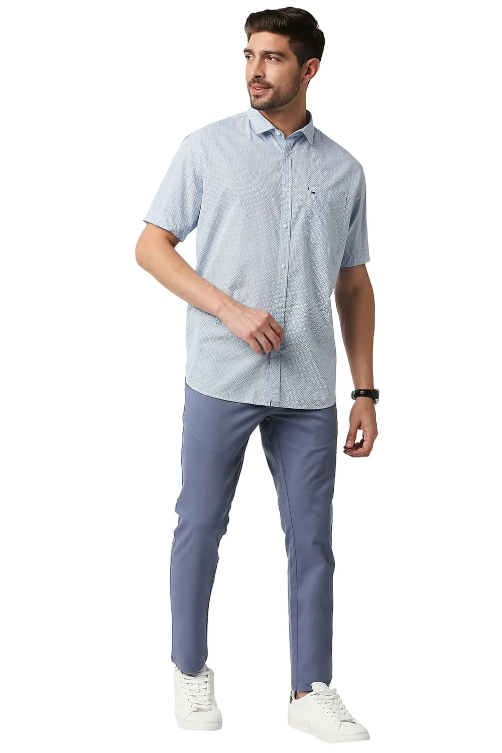Slim Fit Poplin Printed Halfsleeves Shirt