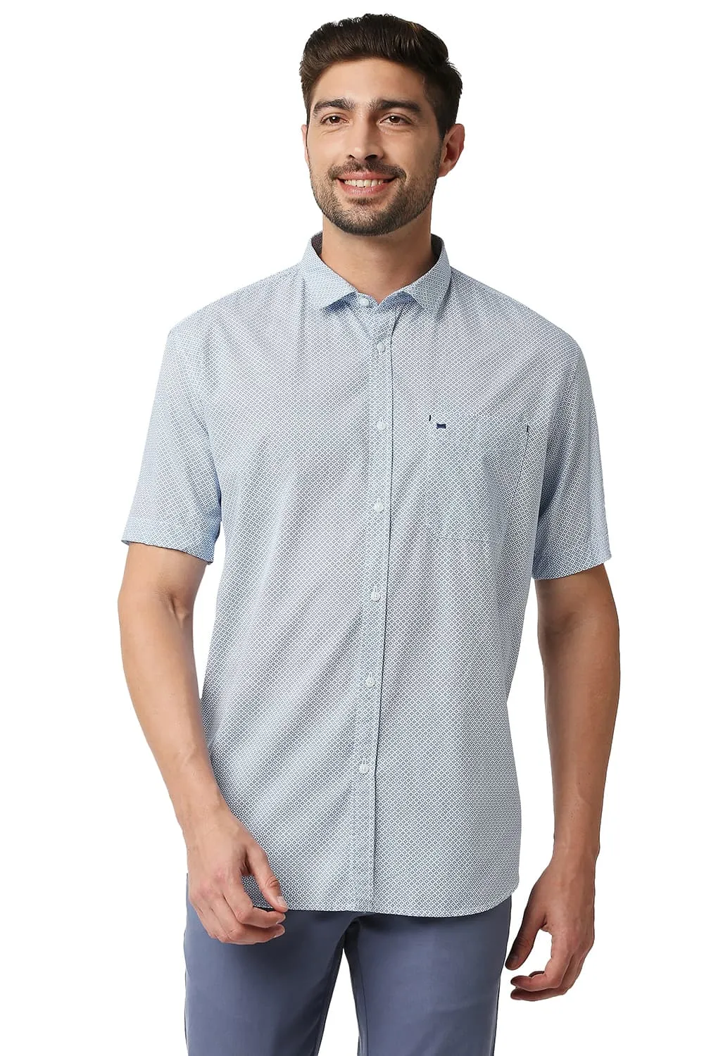 Slim Fit Poplin Printed Halfsleeves Shirt