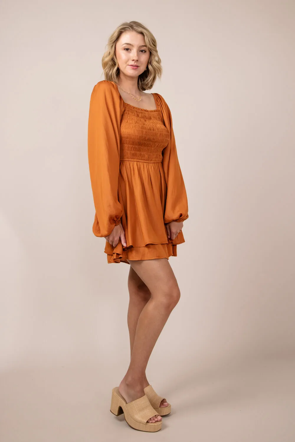 Smocked Bodice Layered Romper for Women in Orange | H30292-GIN