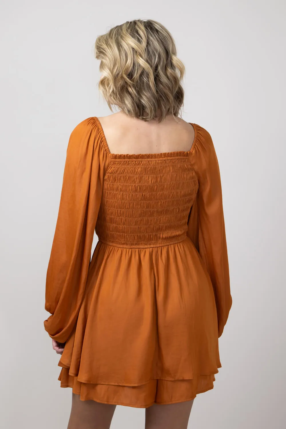 Smocked Bodice Layered Romper for Women in Orange | H30292-GIN