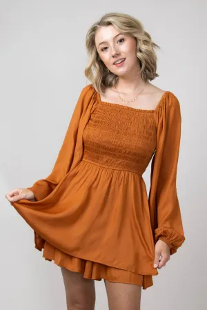 Smocked Bodice Layered Romper for Women in Orange | H30292-GIN