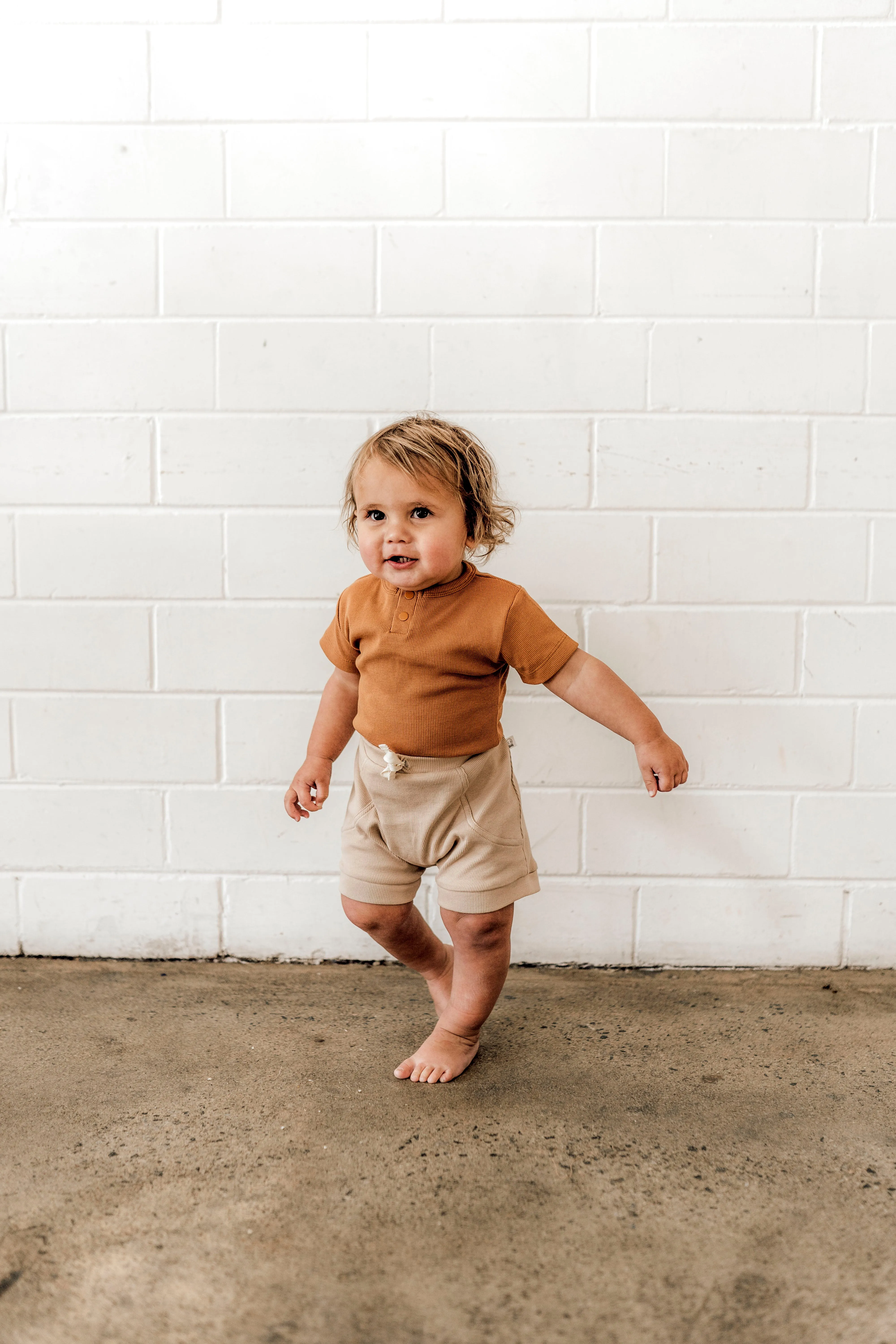 Snuggle Hunny Ribbed Organic Shorts - Pebble