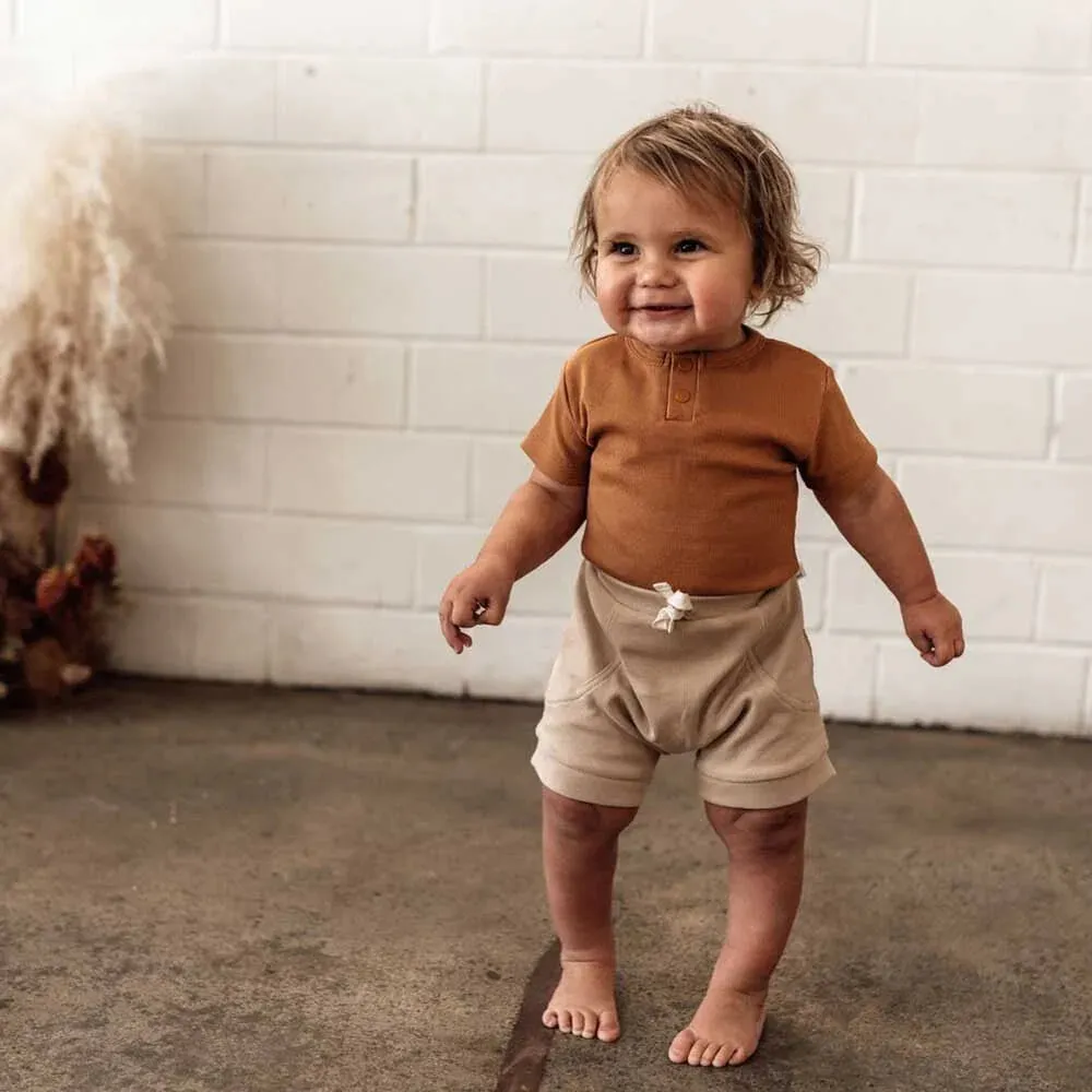 Snuggle Hunny Ribbed Organic Shorts - Pebble
