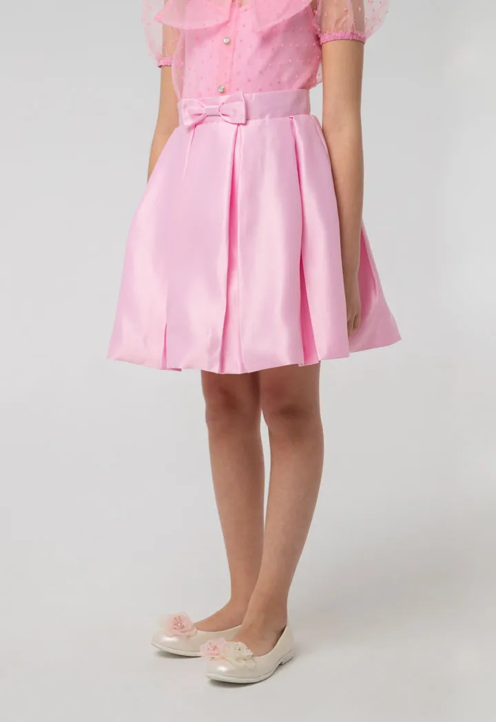 Solid Box Pleated Bow Flare Skirt