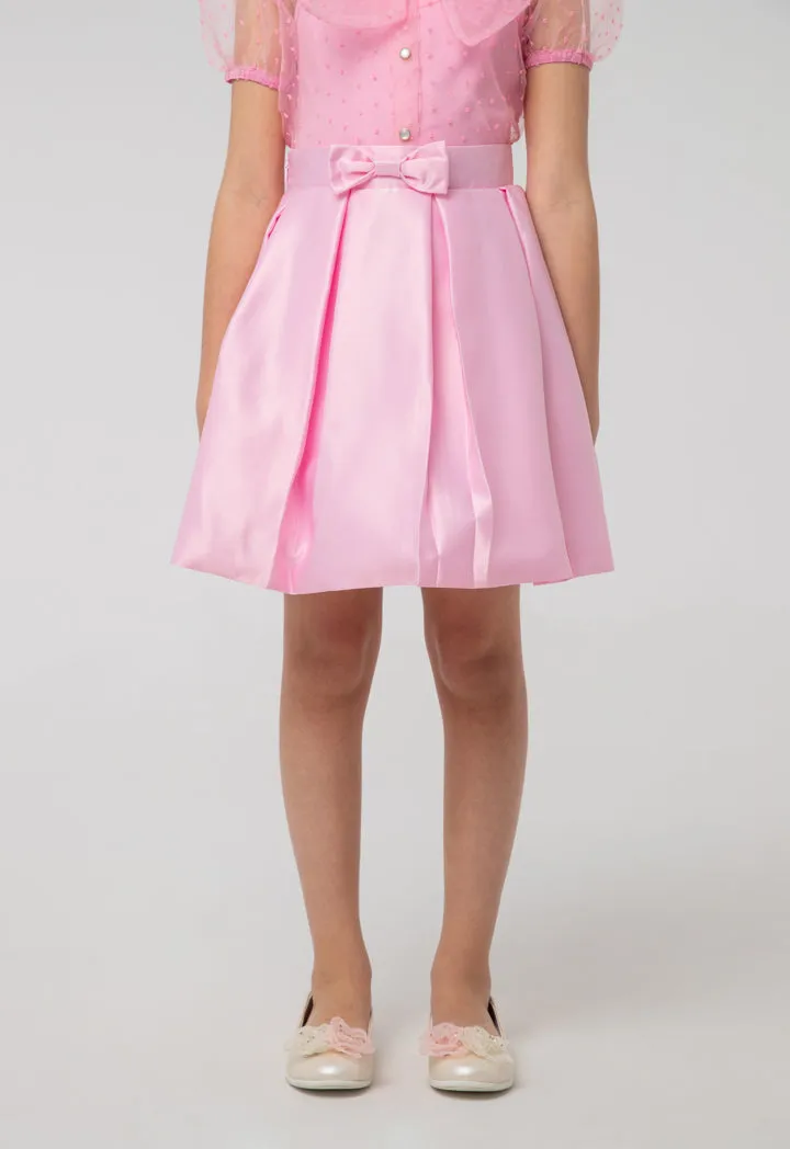 Solid Box Pleated Bow Flare Skirt