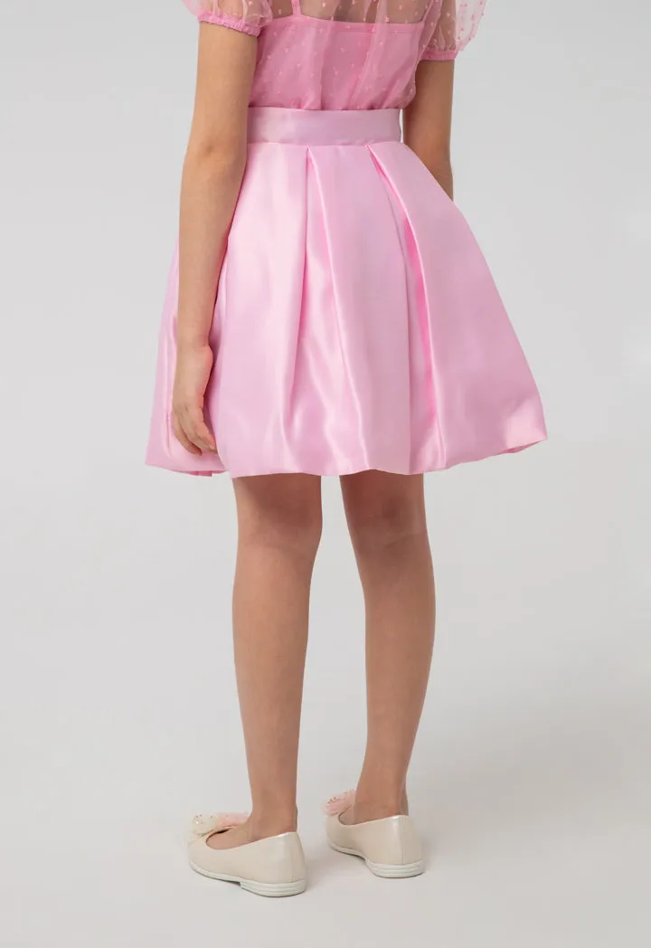 Solid Box Pleated Bow Flare Skirt