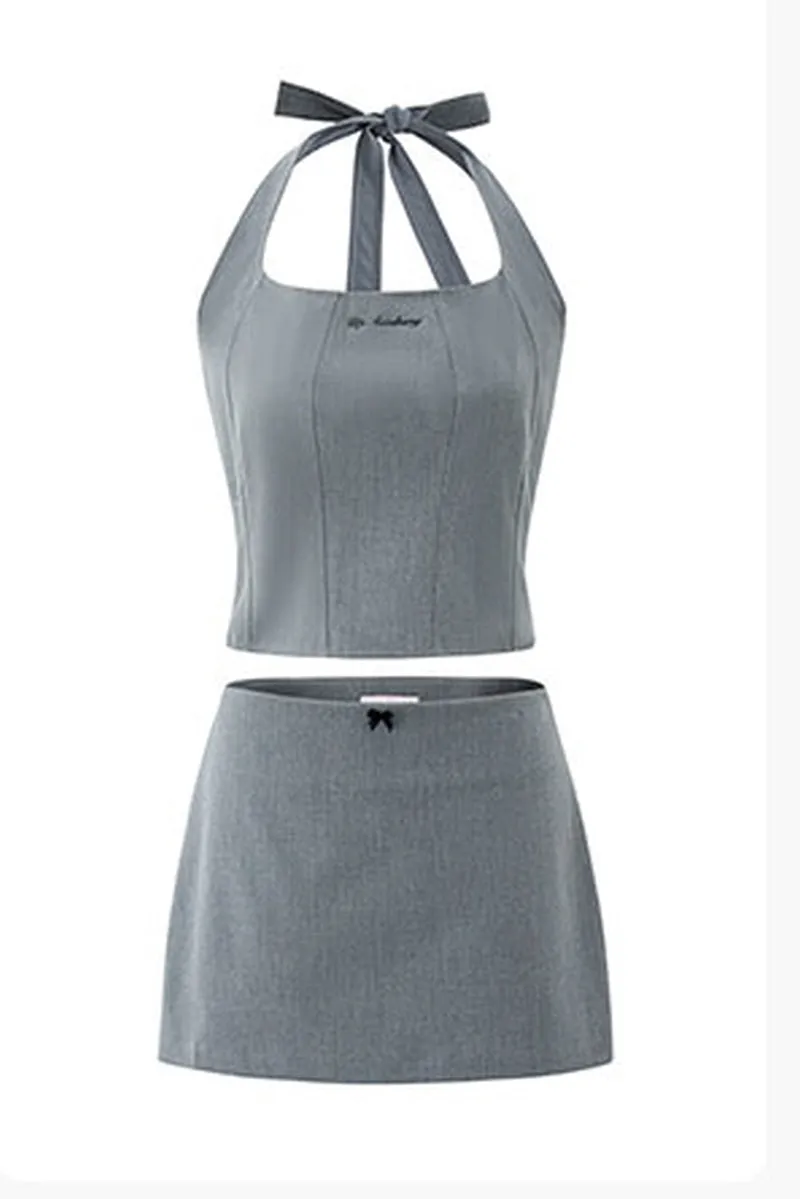 Solid Color Halterneck Vest / Skirt