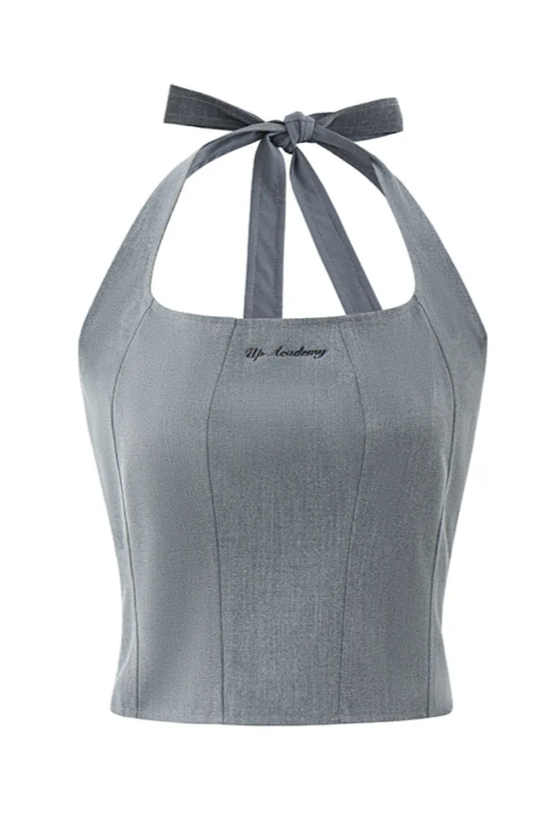 Solid Color Halterneck Vest / Skirt