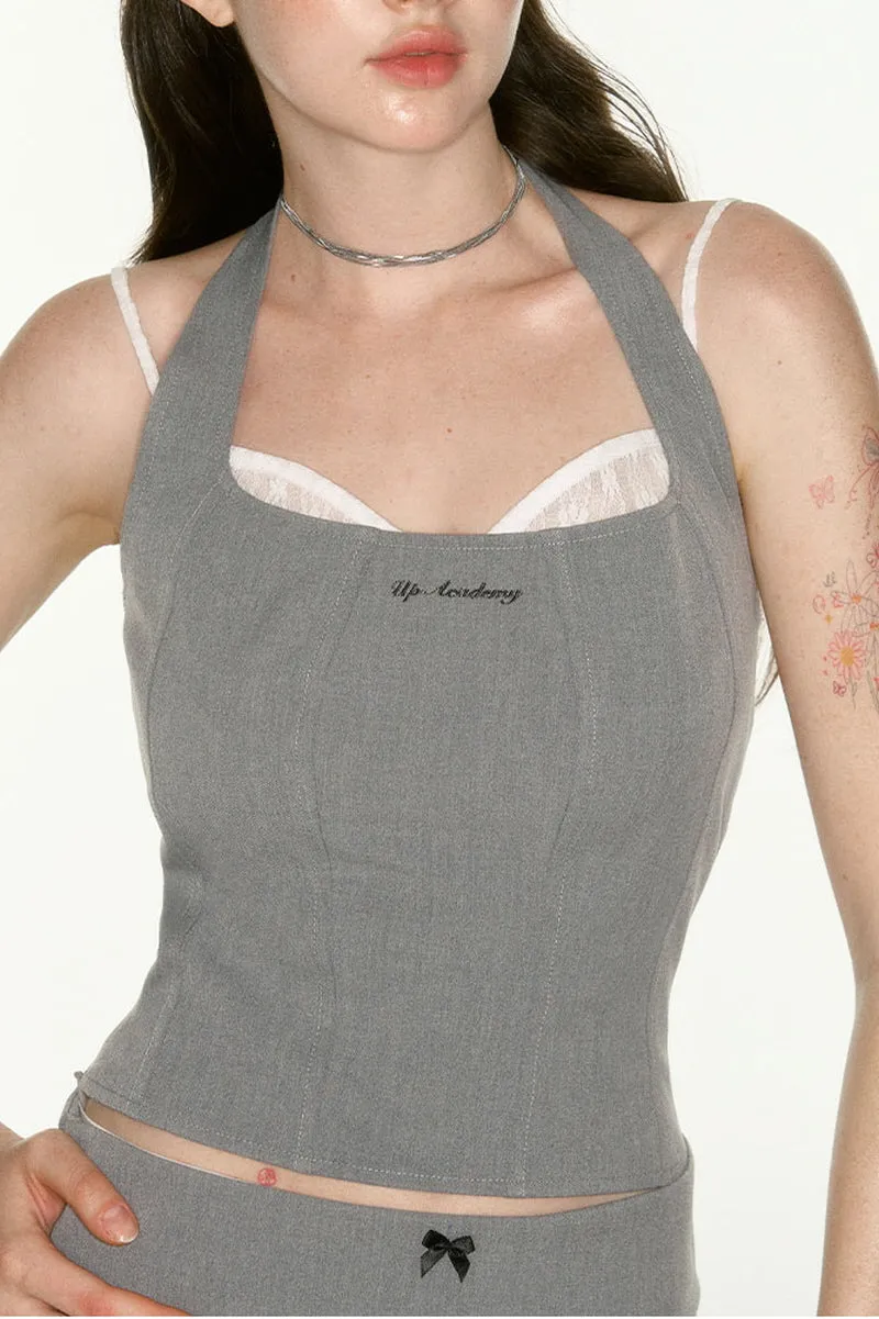Solid Color Halterneck Vest / Skirt