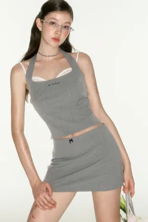 Solid Color Halterneck Vest / Skirt