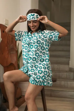 Sootisyahi 'Green Bouquet ' Azofree Handblock Printed Pure Cotton Night Suit