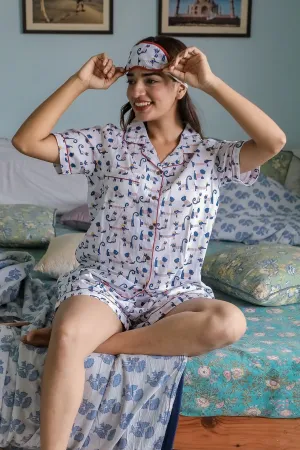 SootiSyahi 'Impish Puppy ' Azofree Handblock Printed Pure Cotton Night Suit