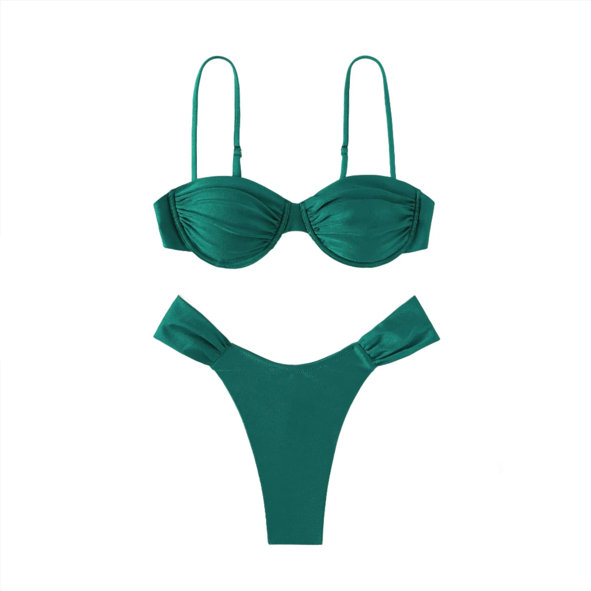 Spaghetti Strap Ruched Accent Bikini Set
