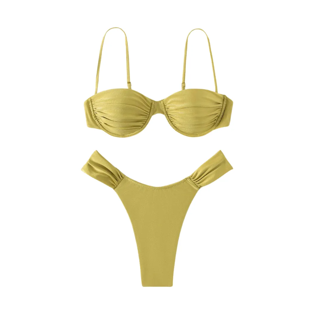 Spaghetti Strap Ruched Accent Bikini Set