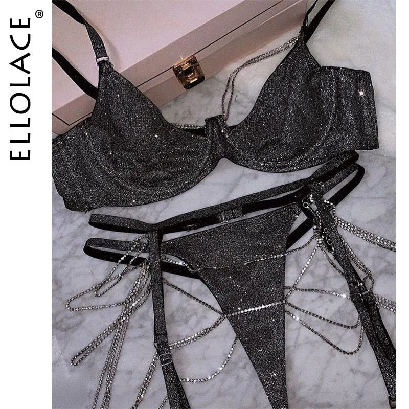 Sparkle Chain Push Up Bra And Panty Set Rhinestone Intimate Lingerie Set