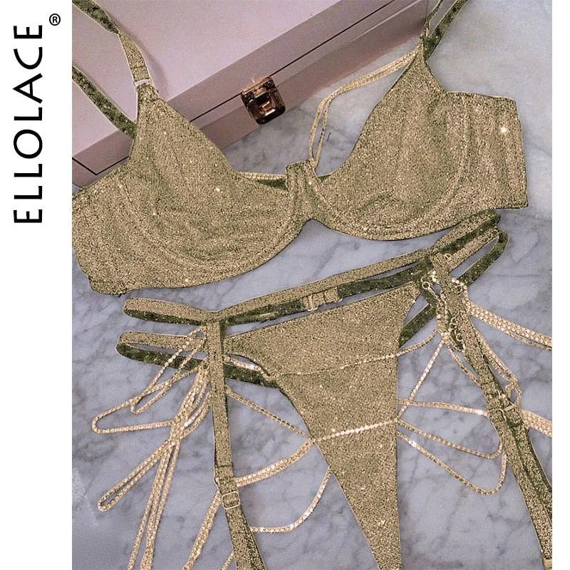 Sparkle Chain Push Up Bra And Panty Set Rhinestone Intimate Lingerie Set