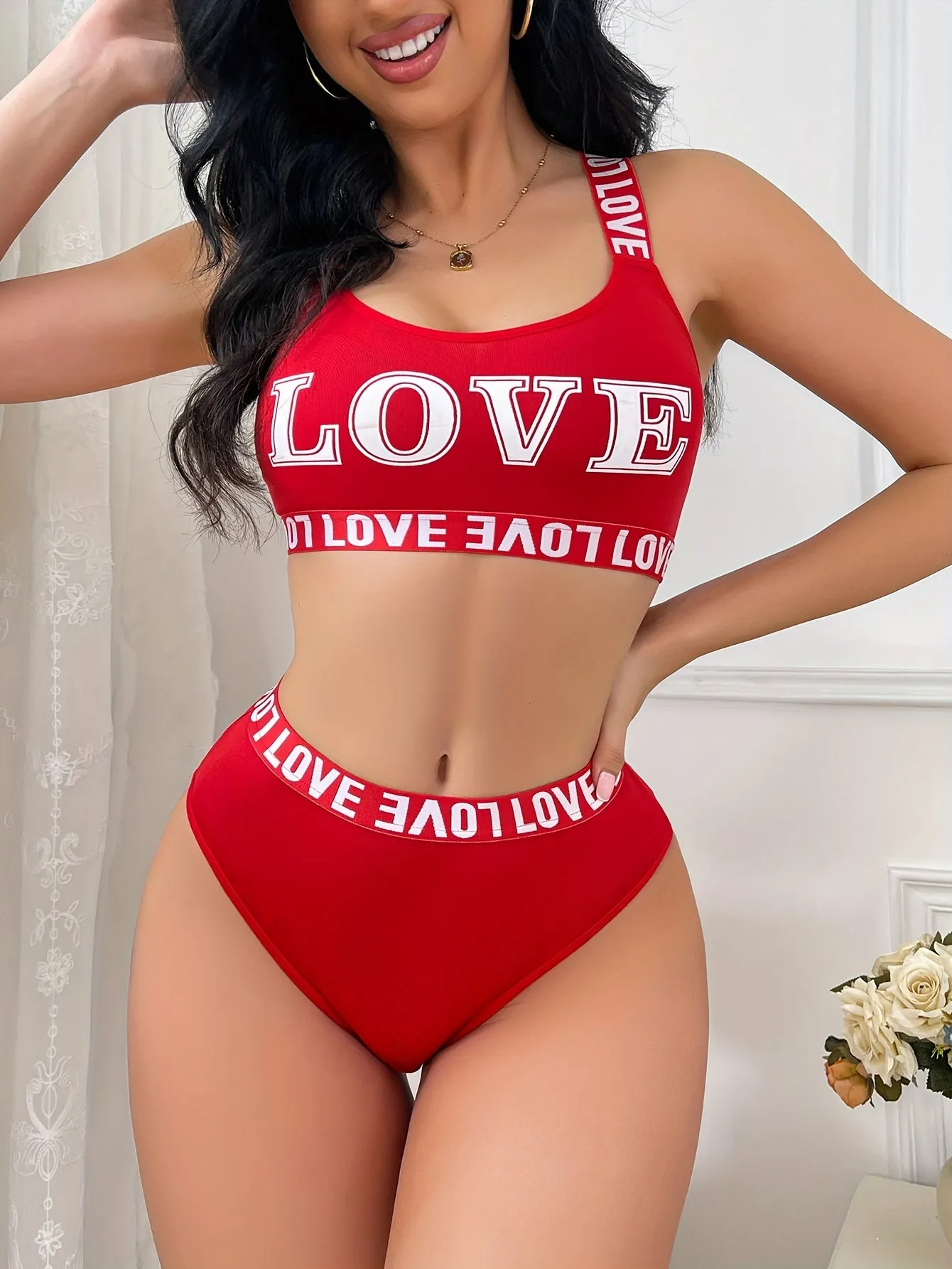 Sporty Letter Print Bra & Panty Set - Women's Lingerie with Wide Shoulder Tape & Hollow Out Cross Straps