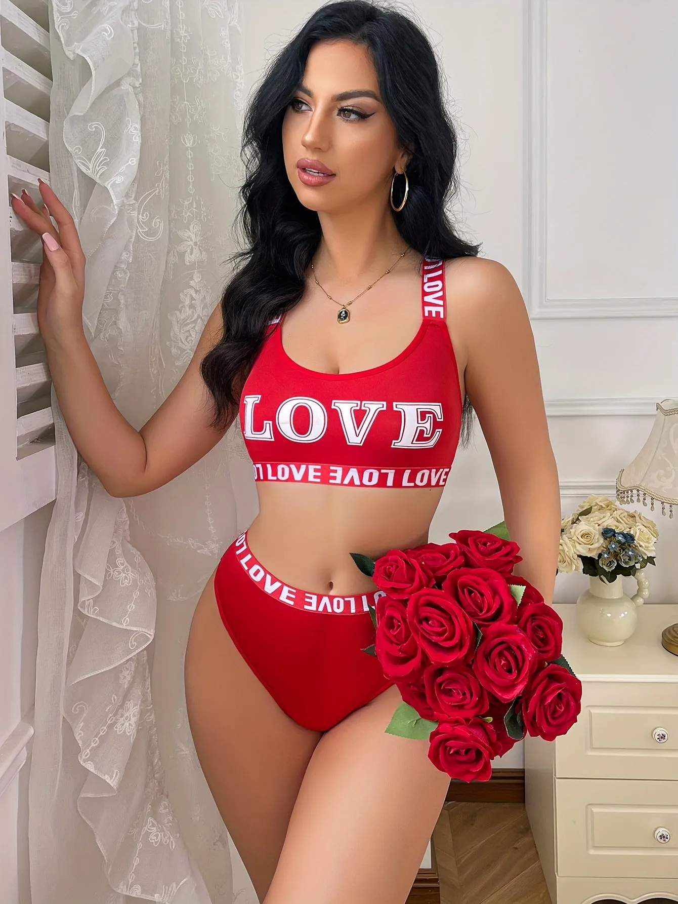 Sporty Letter Print Bra & Panty Set - Women's Lingerie with Wide Shoulder Tape & Hollow Out Cross Straps