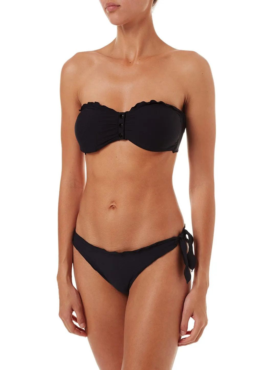 St Martin Black Ribbed Bandeau Popper Bikini