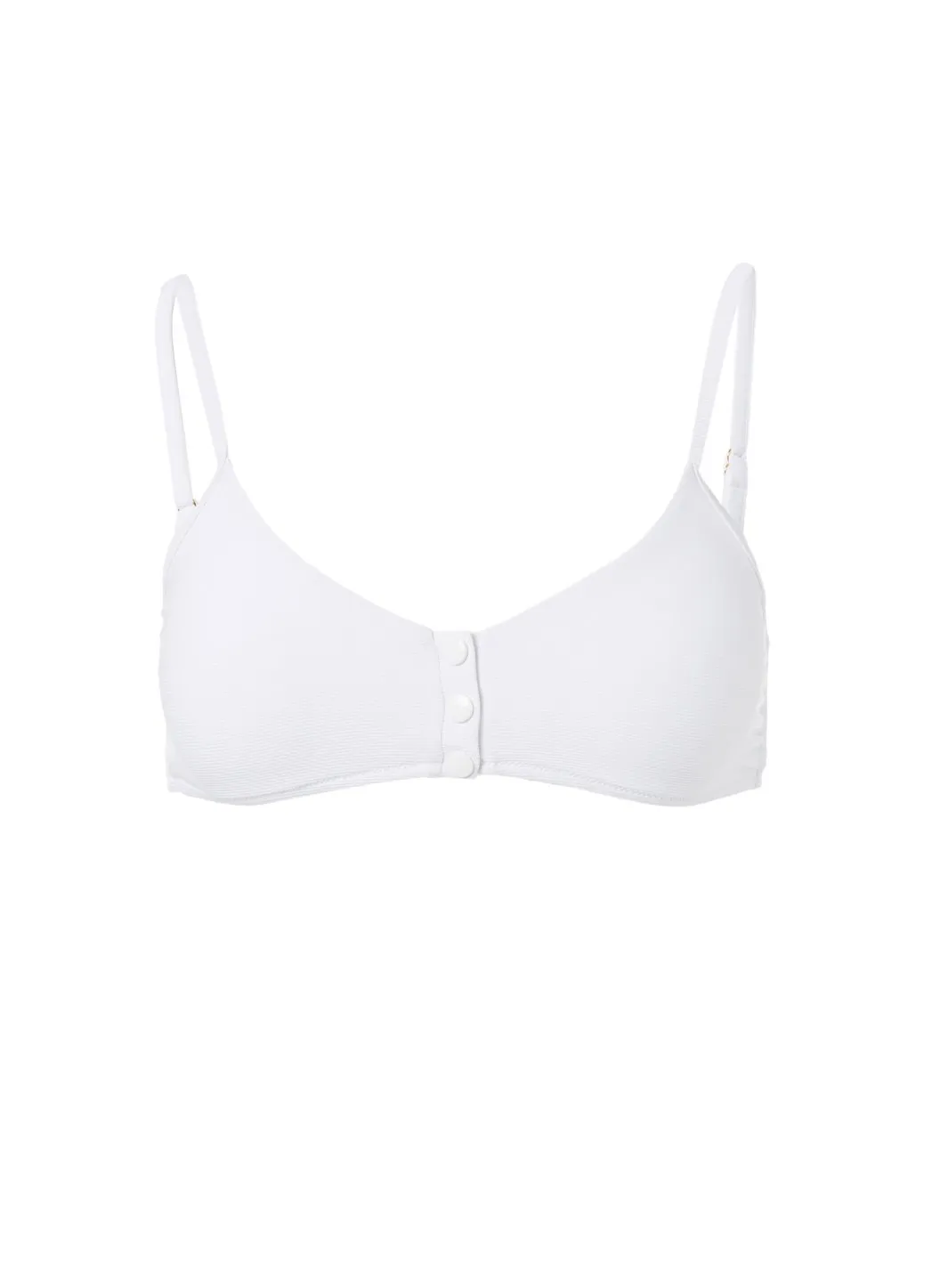 St Tropez White Ribbed Over The Shoulder Popper Crop Bikini Top