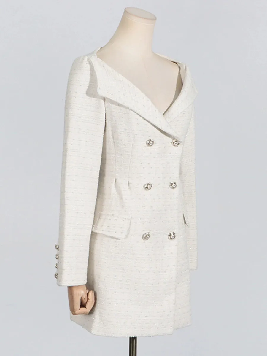 STEPHANIE WHITE BOUCLE BLAZER MINI DRESS