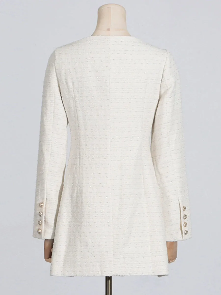 STEPHANIE WHITE BOUCLE BLAZER MINI DRESS