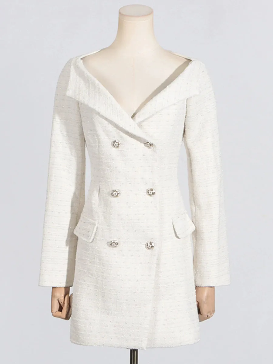 STEPHANIE WHITE BOUCLE BLAZER MINI DRESS