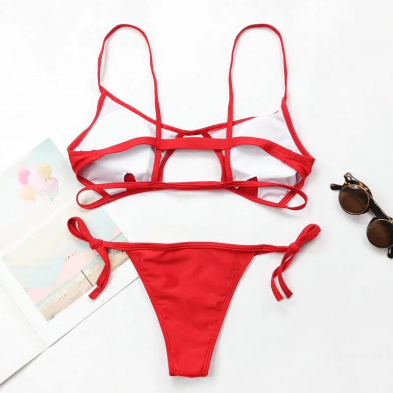 Strappy Cut-Out Bikini Top & High-Cut Triangle Bottom