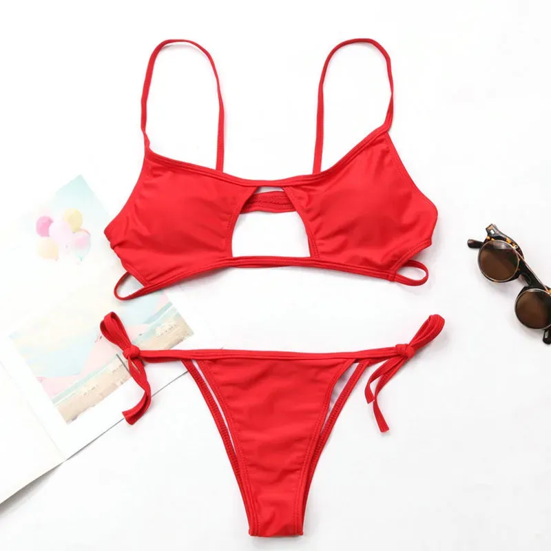Strappy Cut-Out Bikini Top & High-Cut Triangle Bottom
