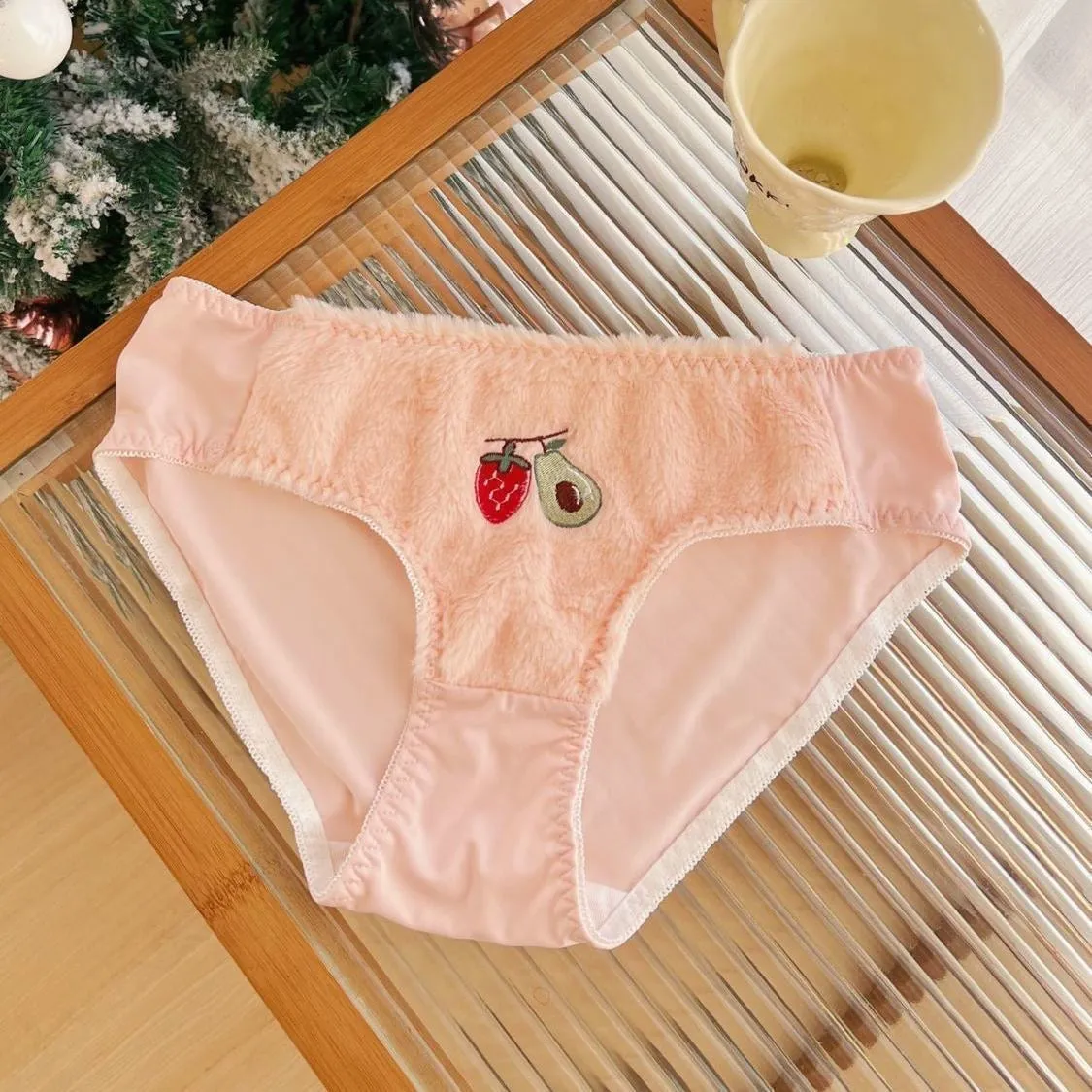 Strawberry Avocado Fur Lingerie Set For Women