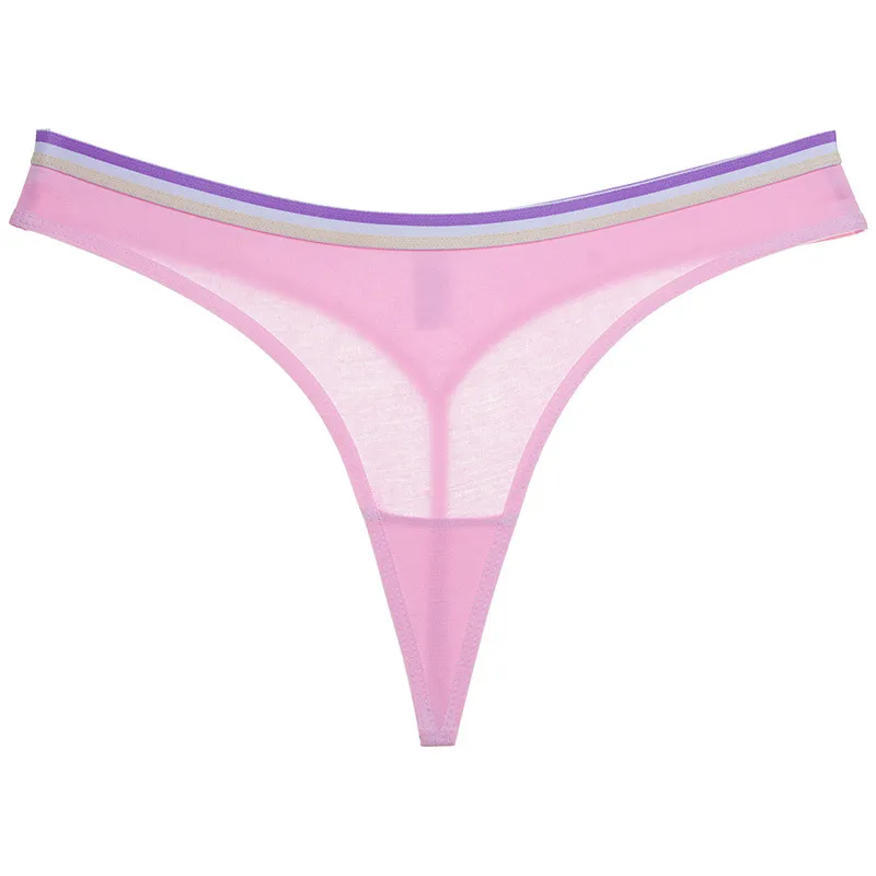 Stripe High Cut Cotton Thong - Color Blocking Design - 100% Cotton Material