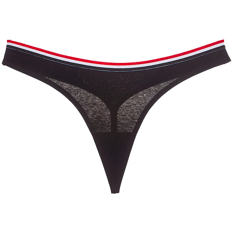 Stripe High Cut Cotton Thong - Color Blocking Design - 100% Cotton Material