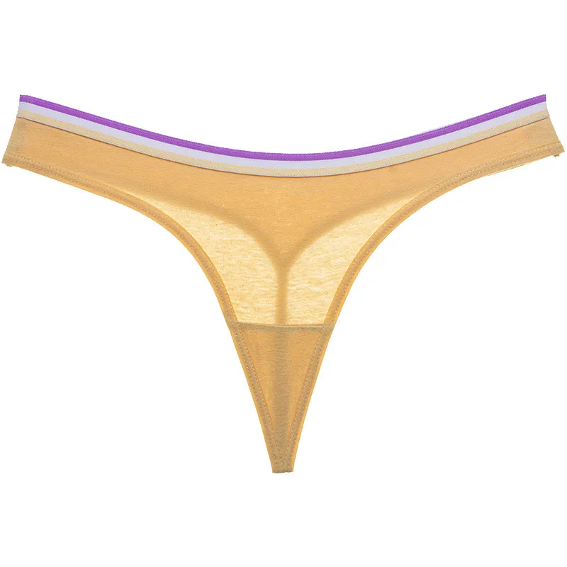 Stripe High Cut Cotton Thong - Color Blocking Design - 100% Cotton Material