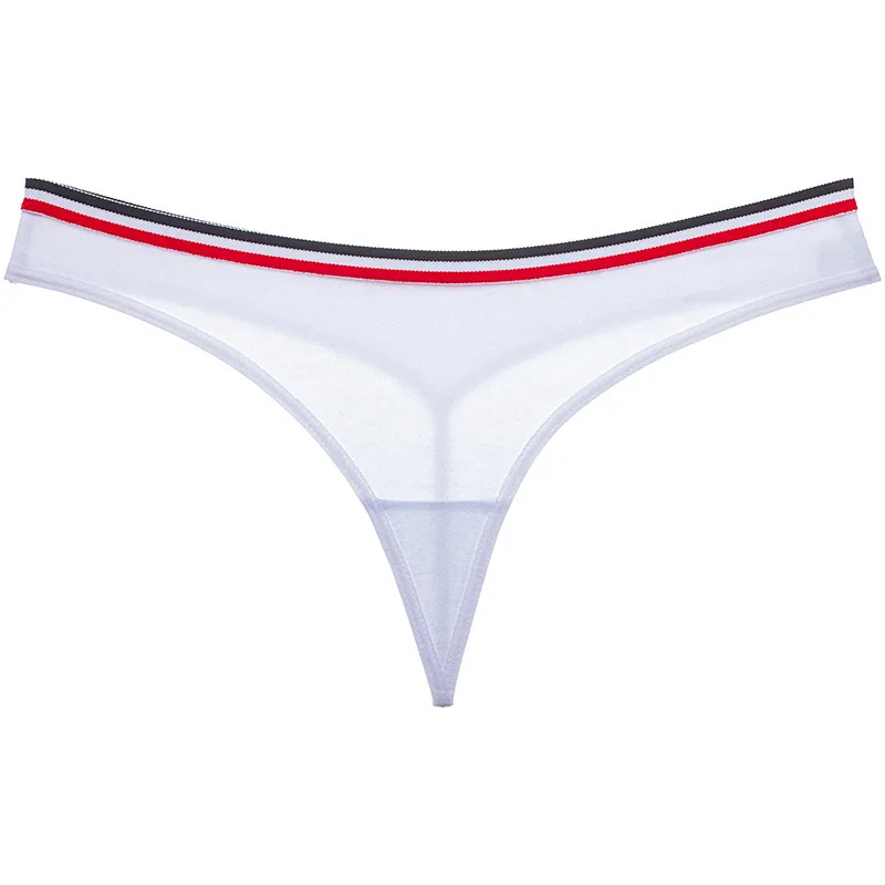 Stripe High Cut Cotton Thong - Color Blocking Design - 100% Cotton Material