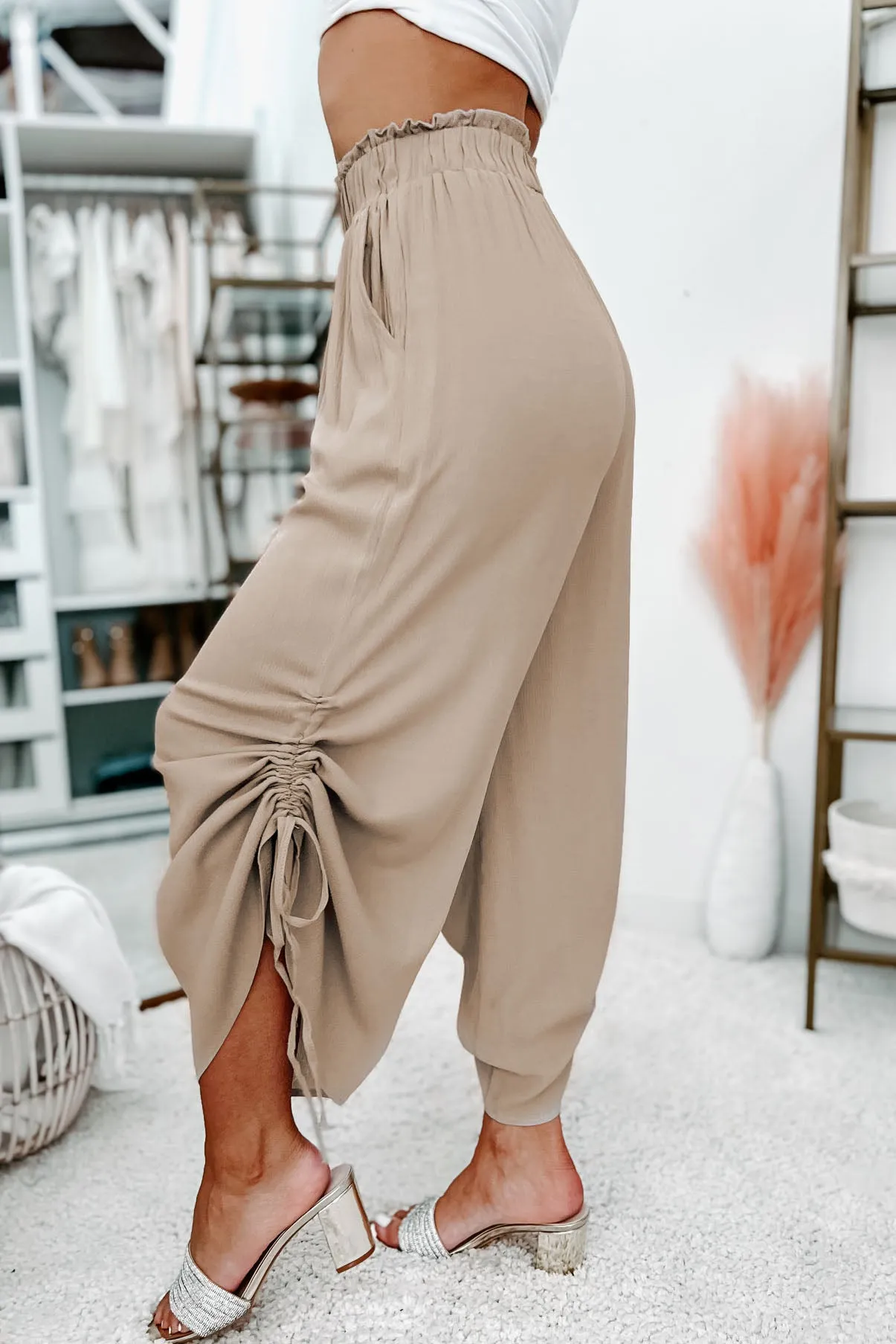 Sweet Me Away Side Drawstring Pull Pants (Taupe)