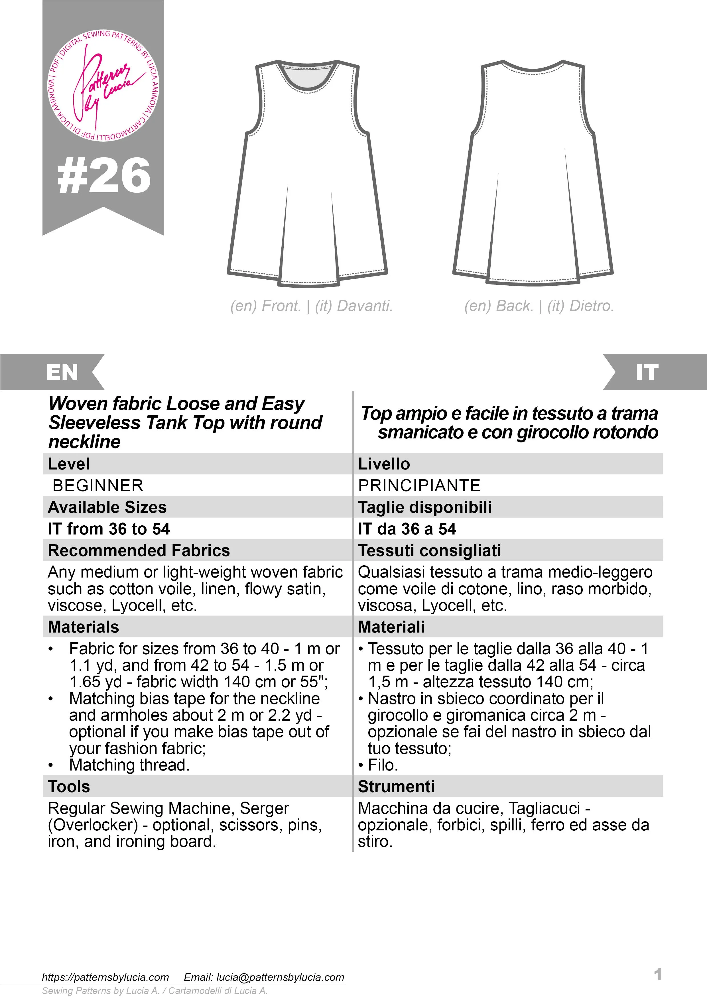 Tank Top Sewing Pattern N.26