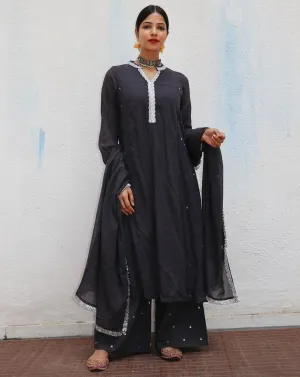 Tej Black Mulmul Cotton Kurta Set with Dupatta Set of 3 - Jugnoo