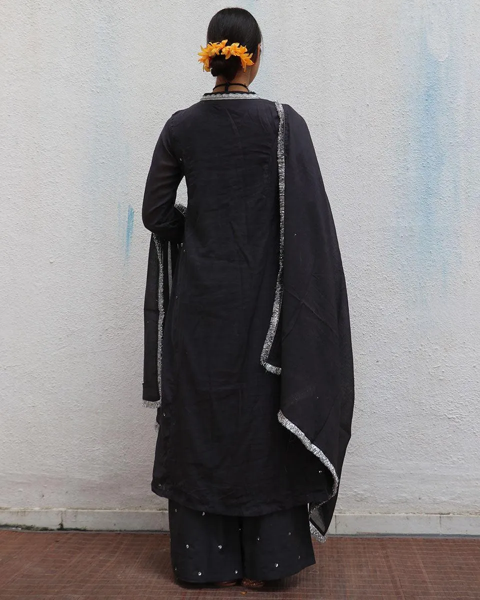Tej Black Mulmul Cotton Kurta Set with Dupatta Set of 3 - Jugnoo
