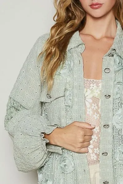 The Flower Edit Sage Pearl Detail Lace Patchwork Shirt