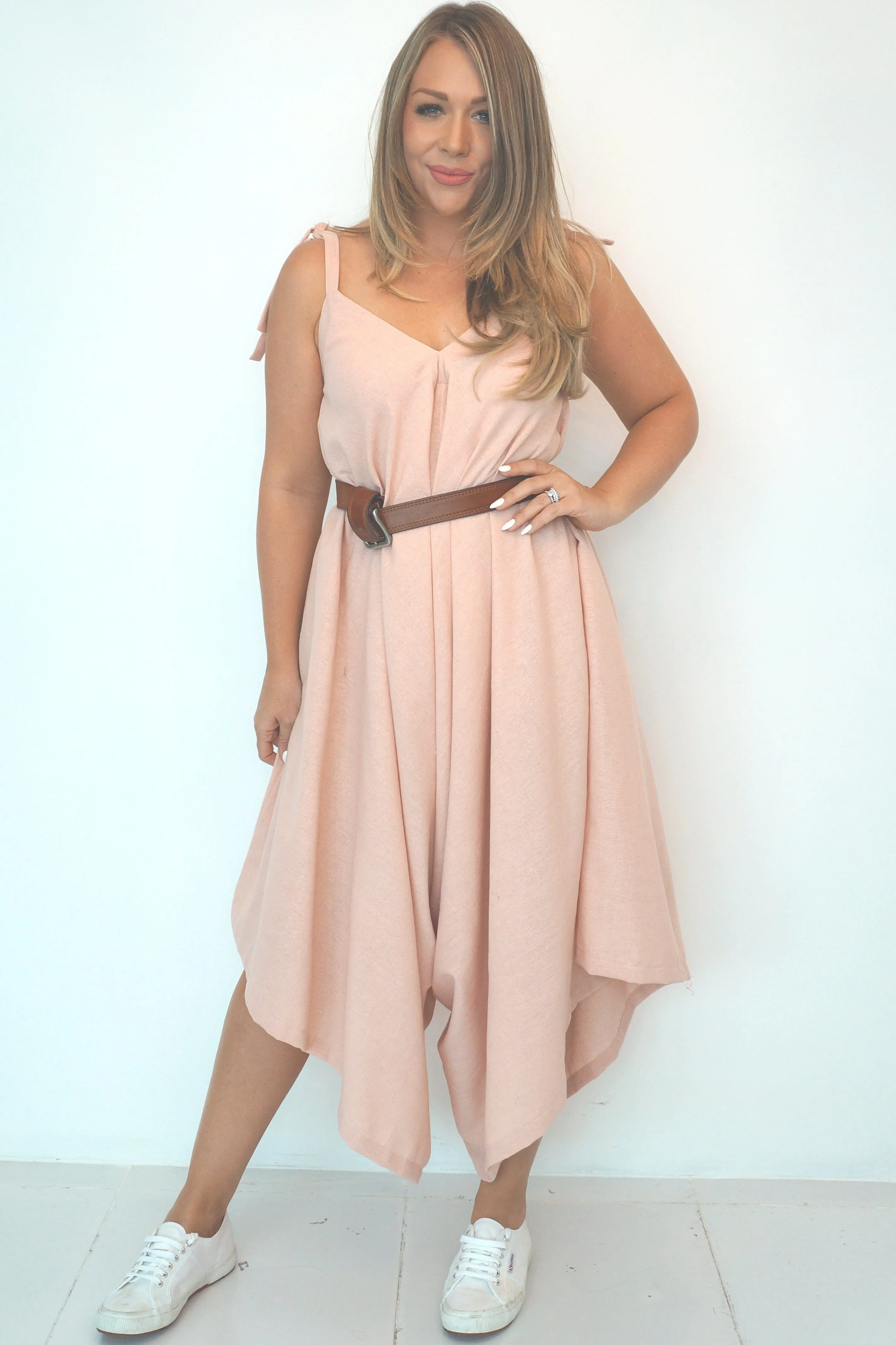 The Harem Jumpsuit - Dusty Pink Linen