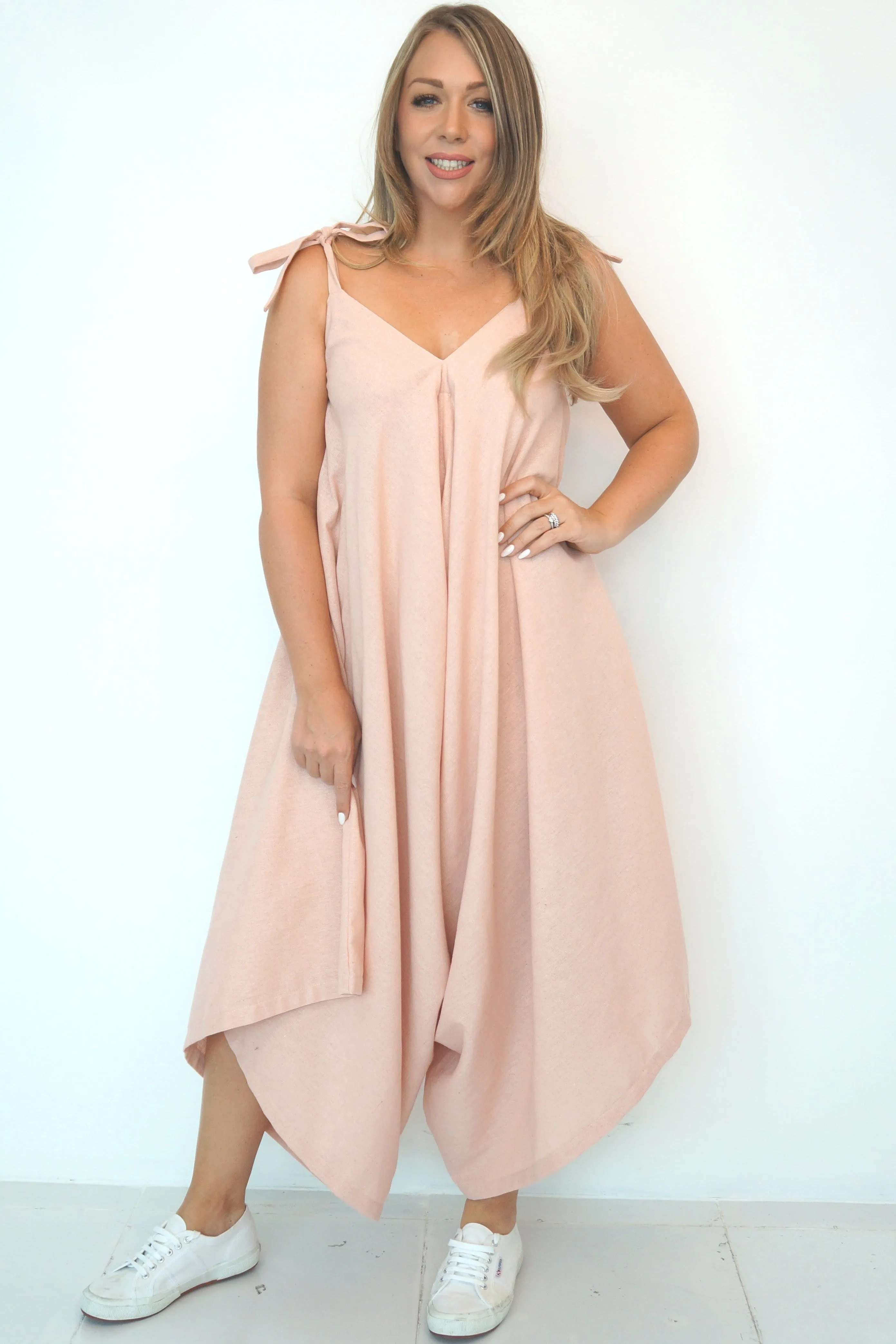 The Harem Jumpsuit - Dusty Pink Linen