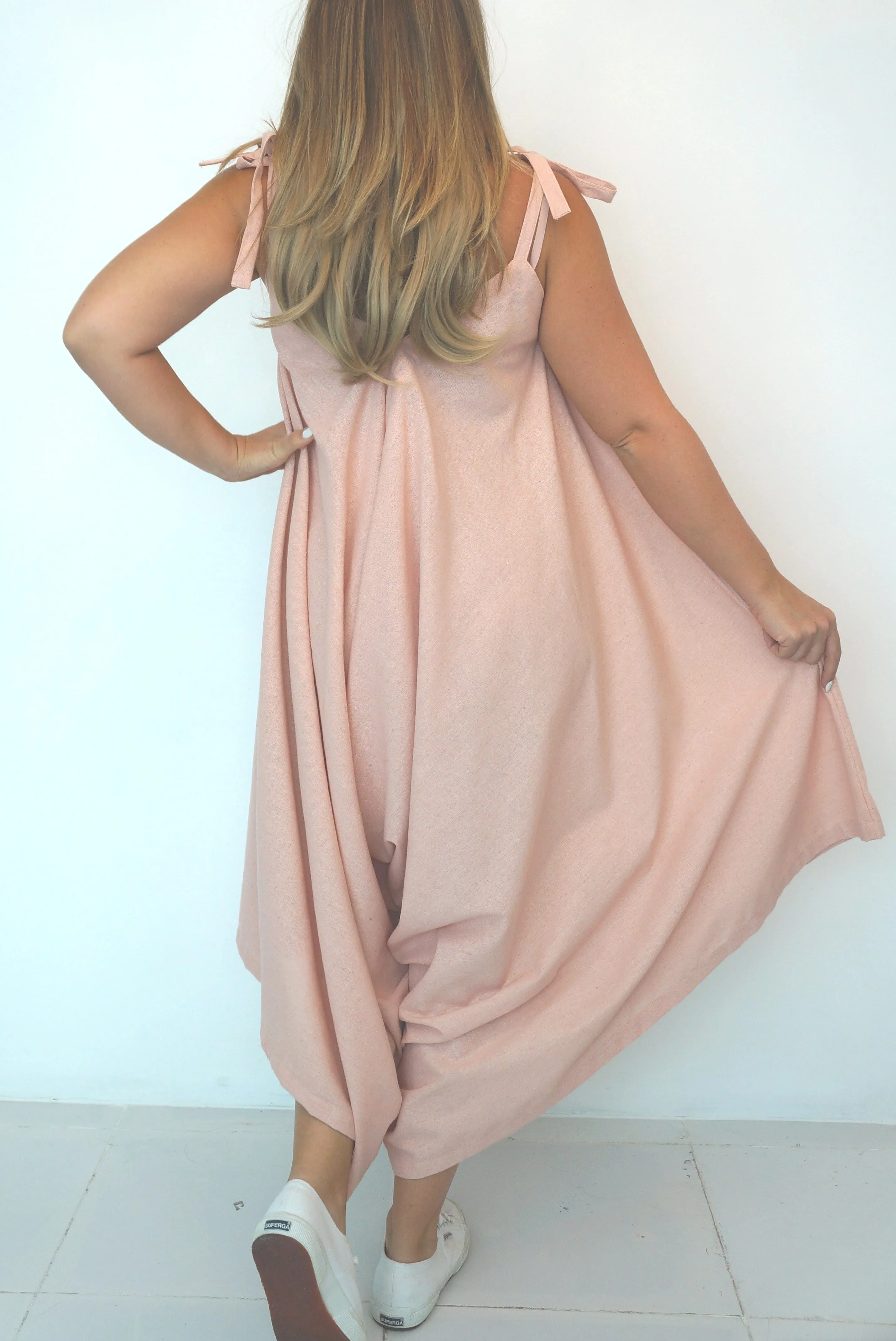 The Harem Jumpsuit - Dusty Pink Linen