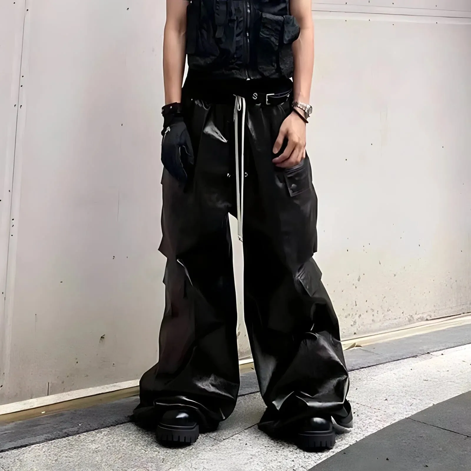 The Matteo Loose Fit Leather Cargo Pants
