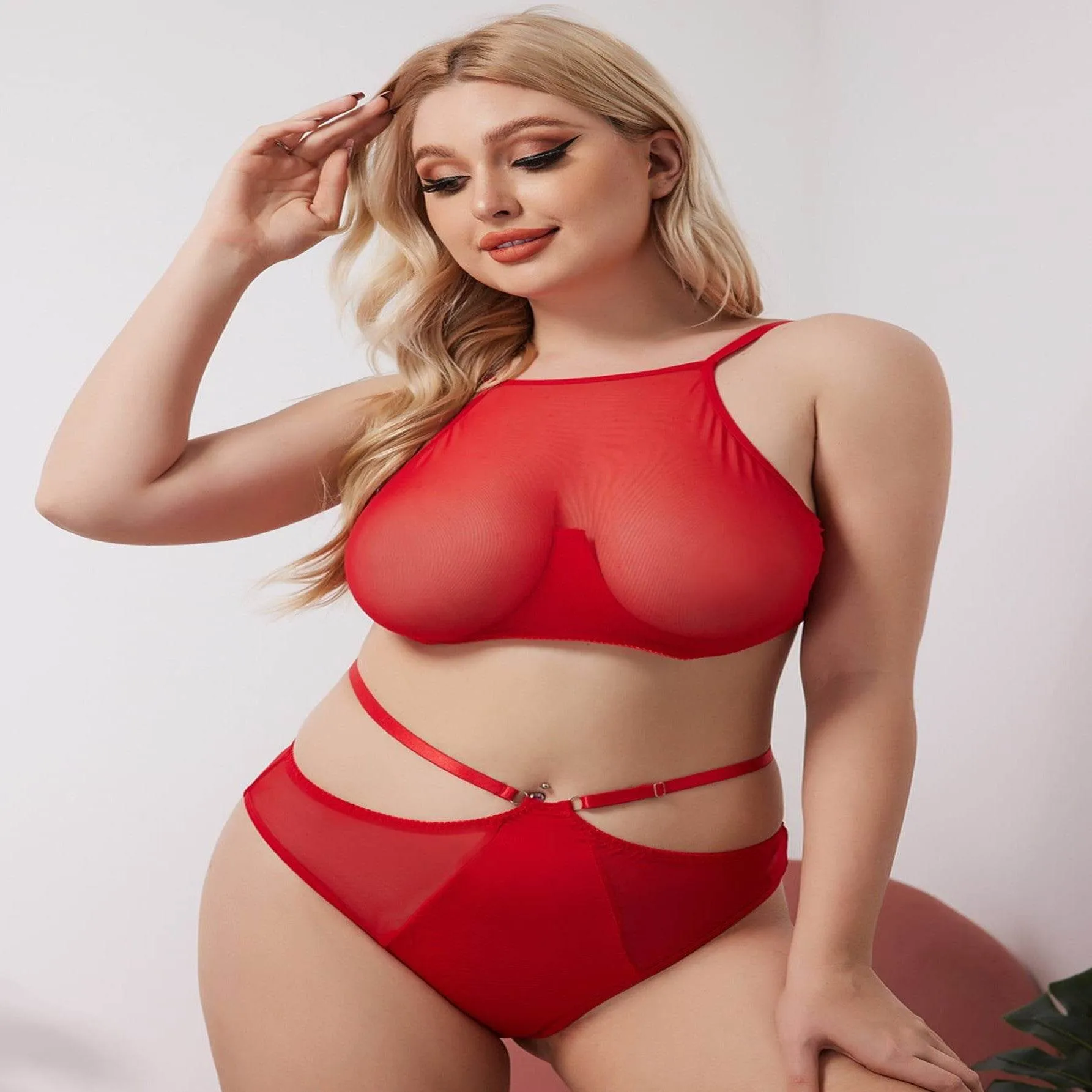 Three Point Underwear And Garter Belt Hollow Perspective Suit