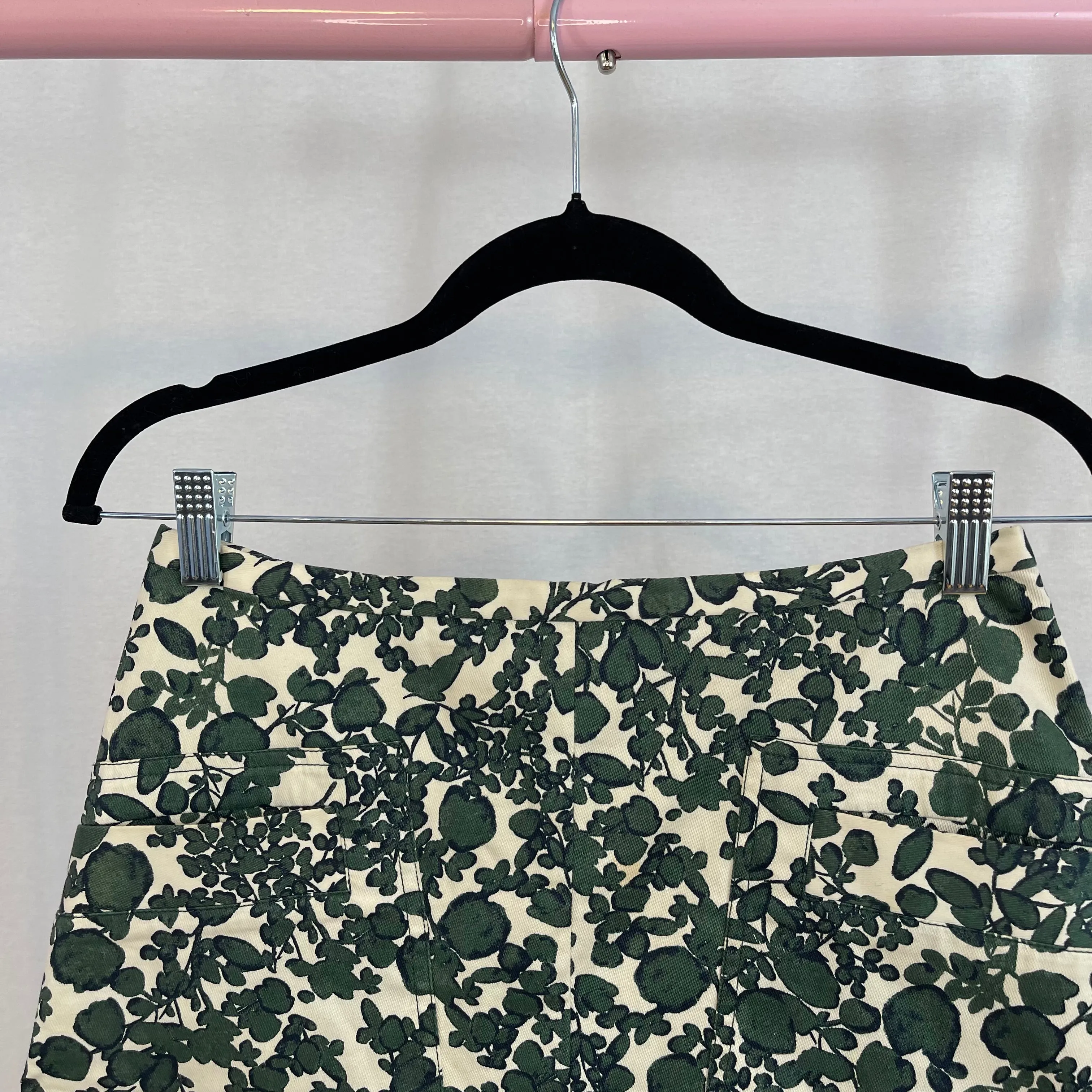 Tory Burch Priscilla Twill Green Floral Skirt size 4