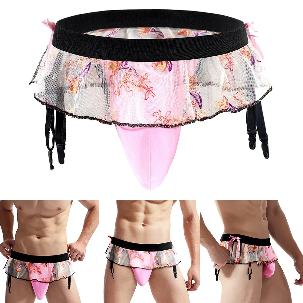 Transparent Lace Floral Garter Panties
